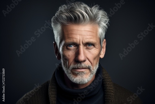 Portrait of a handsome mature man with grey hair and beard. © Inigo