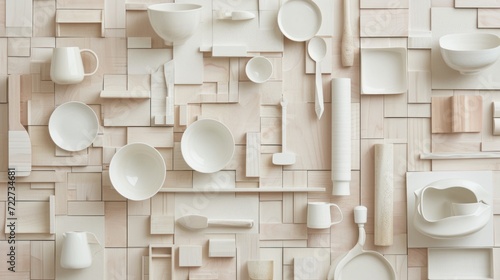  a wall that has a bunch of bowls and spoons on it and a wall that has a bunch of bowls and spoons on it. photo