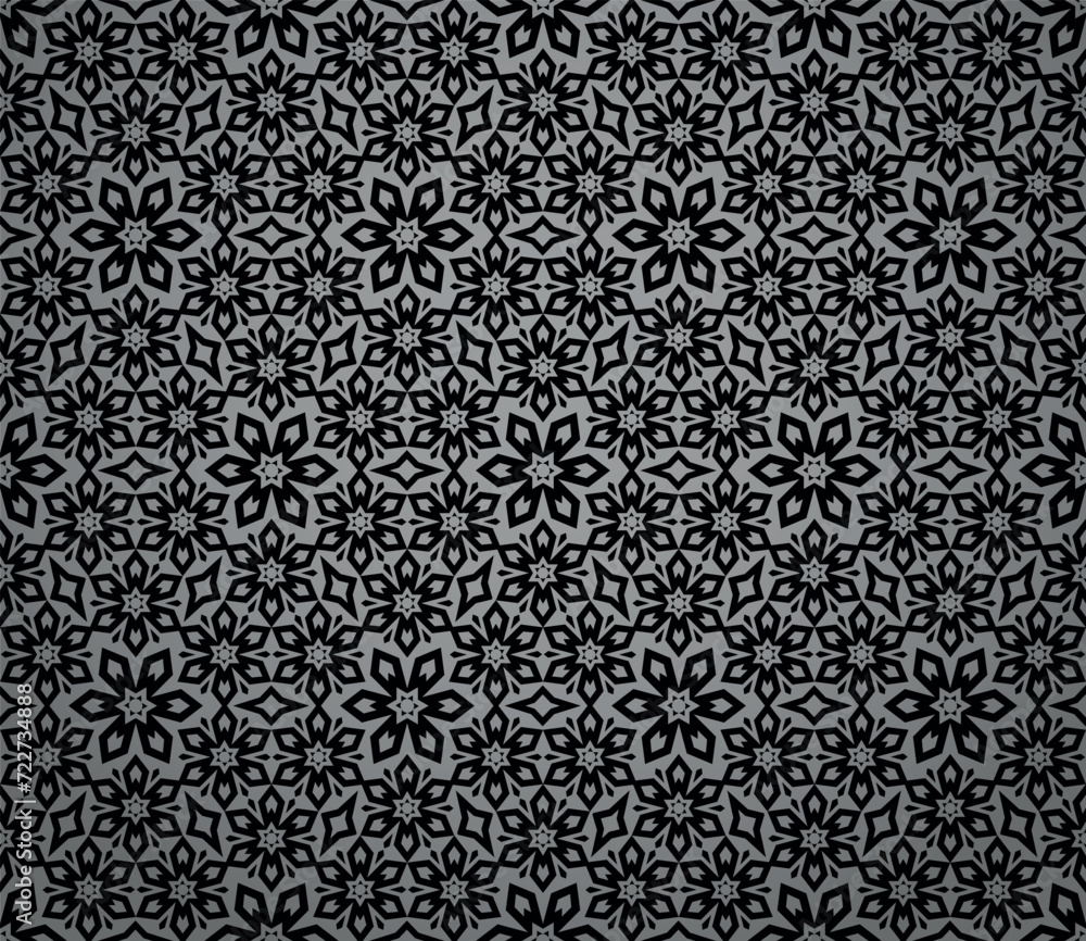 Flower geometric pattern. Seamless vector background. Black and gray ornament. Ornament for fabric, wallpaper, packaging. Decorative print Flower geometric pattern. Seamless vector background. Black and gray ornament. Ornament for fabric, wallpaper, packaging. Decorative print