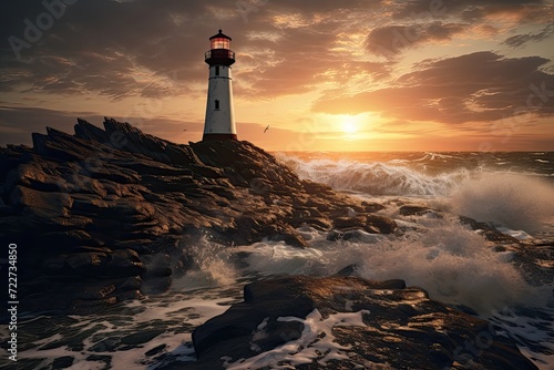 lighthouse on the coast of the sea generative ai © Rahit