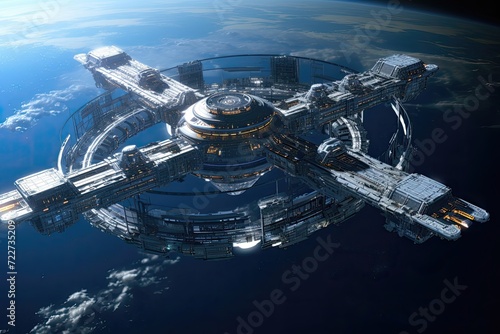 A massive space station orbiting a distant planet generative ai