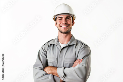 Confident male engineer worker happy smile on white background