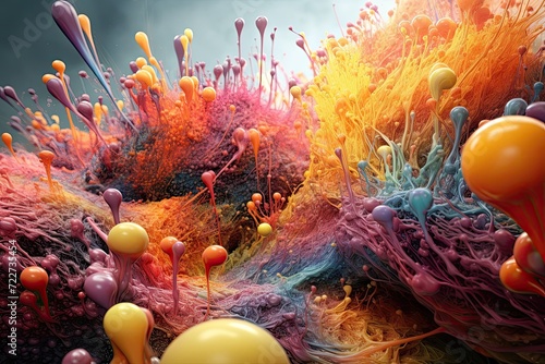 A microscopic view of a surreal technicolor world generative ai