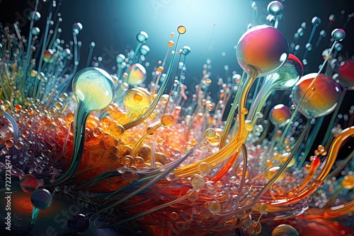 A microscopic view of a surreal technicolor world generative ai