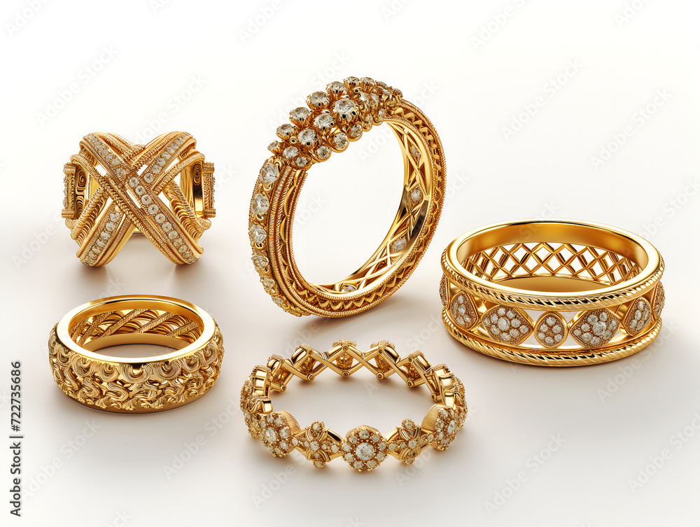 Naklejka premium Gold jewelry with pink gemstones