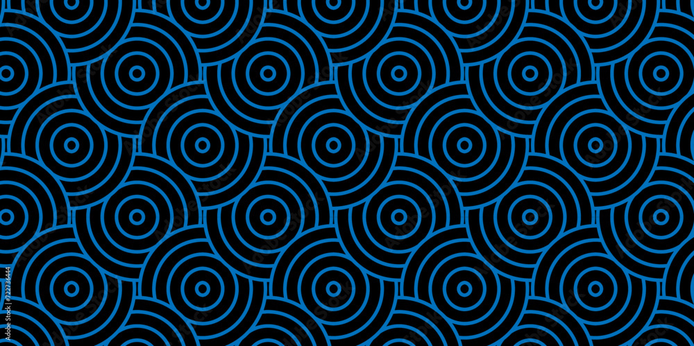 Modern diamond geometric waves spiral pattern abstract circle wave lines. blue seamless tile stripe geomatics overlapping create retro square line backdrop pattern background. Overlapping Pattern.