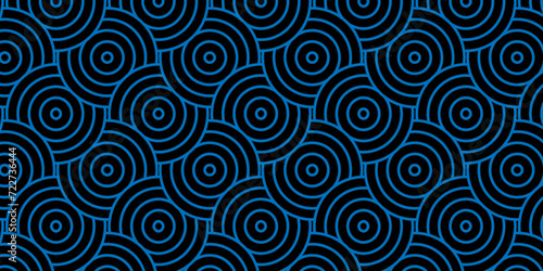 Modern diamond geometric waves spiral pattern abstract circle wave lines. blue seamless tile stripe geomatics overlapping create retro square line backdrop pattern background. Overlapping Pattern.