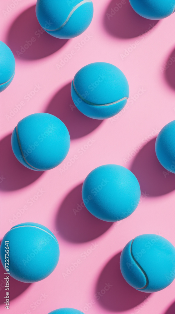 lay flat blue tennis balls against a bright bold minimalist pink background lay flat blue tennis balls against a bright bold minimalist pink background