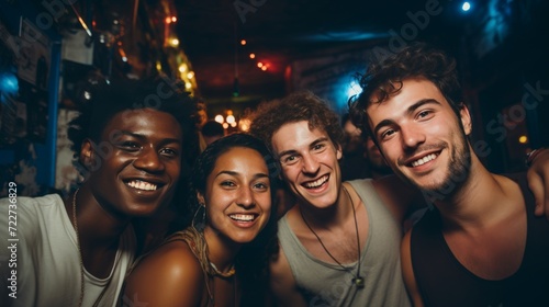 Friends of different nationalities take selfies at a party. Friendship and relationships.