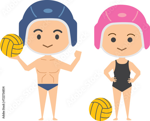 水球選手のイメージイラスト（男女セット）