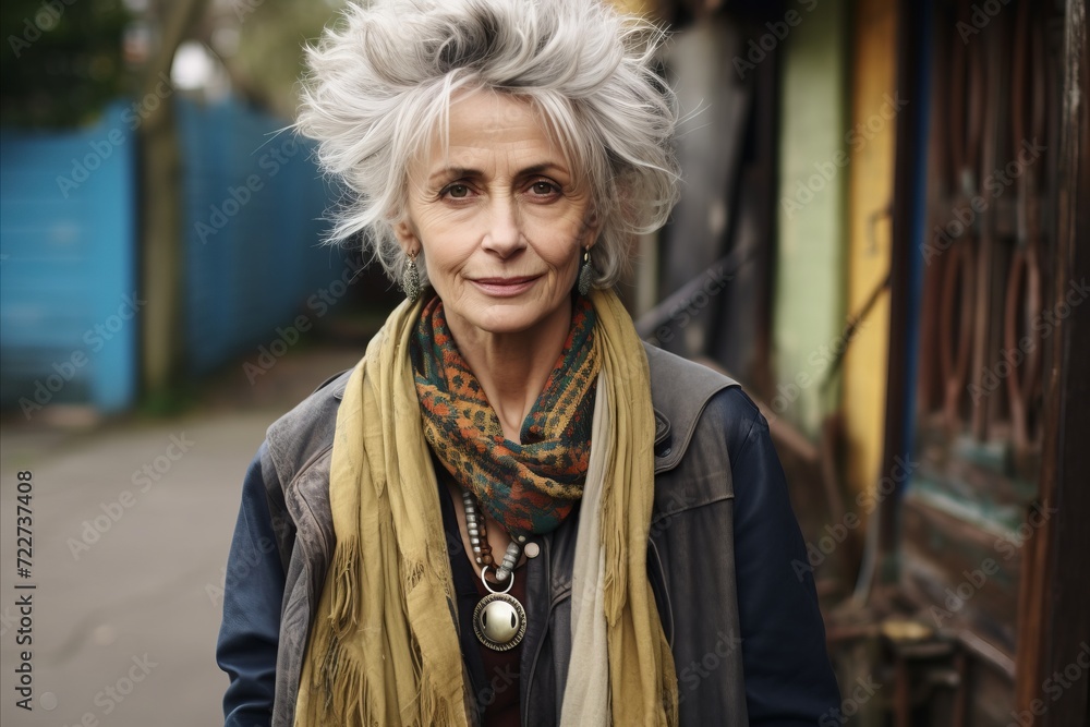 Portrait of a beautiful senior woman with short hair and scarf. Portrait of a beautiful senior woman with short hair and scarf.
