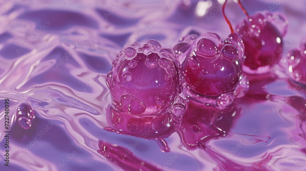 a close up of a pink object with water droplets and a red object with a white object in the middle of the picture. a close up of a pink object with water droplets and a red object with a white object in the middle of the picture.