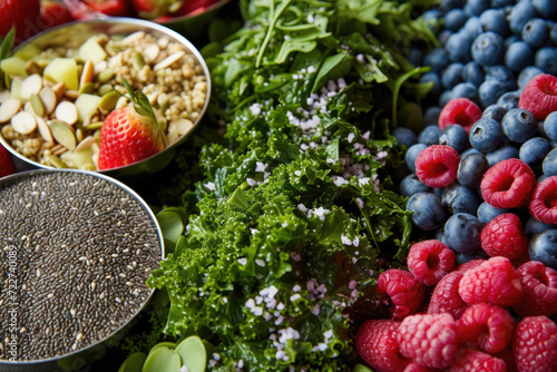 A medley of nutrient-rich berries, seeds, nuts and greens for healthful eating