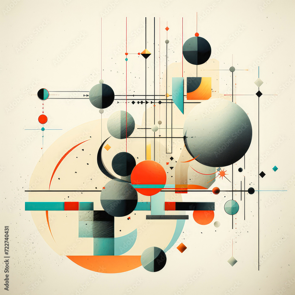Obraz premium Harmony in geometry, muted palette of circles and lines, abstract aesthetic background.