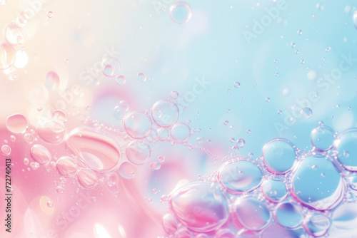 Abstract background with soap bubbles and water droplets. Soft colors. Background image. Created with Generative AI technology