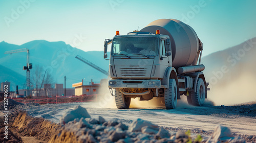 Robust concrete truck in action at a construction site
