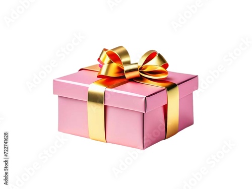 Pink color shape attractive looking gift box, with golden ribbon, white background, Valentine's Day, Birth Day, special day. Generative AI