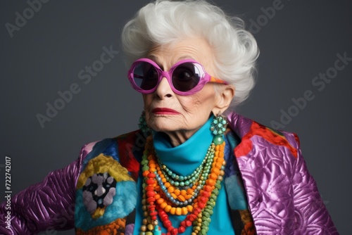 Portrait of a beautiful senior woman wearing stylish clothes and sunglasses. © Inigo