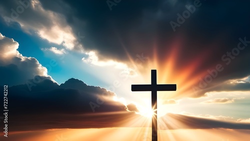 A Cross with Sunset Sky Background, Crucifixion Of Jesus Christ