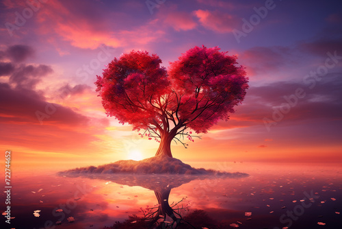 Heart shaped tree at sunset