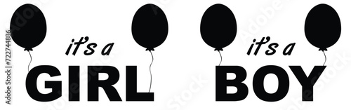 it’s boy and it’s a girl newborn baby gender reveal vector graphic elements with text and balloons