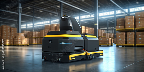 Automated guided vehicle in warehouse storage Smart transportation , Hundreds of parcels sorted hourly with robotic efficiency .