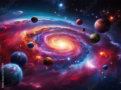 Wide view our Universe, the concept of the galaxy some stars, bright color, Milky Way. Generative AI