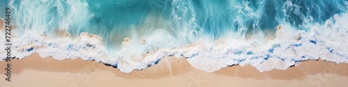 Sea surf and sand, top view. Generative AI