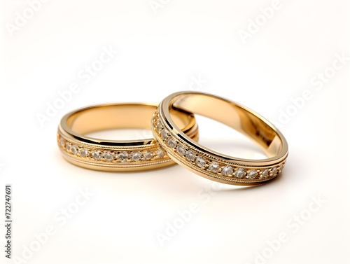 Golden wedding rings symbolizing love and marriage, isolated on a white background,Generative Ai