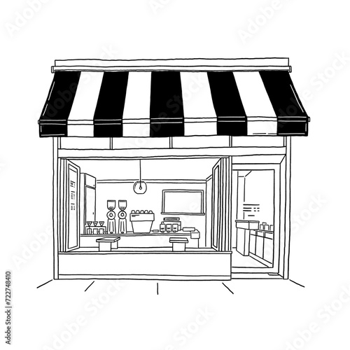 Small Coffee shop Sketch Cafe restaurant Hand drawn Illustration line art vector 