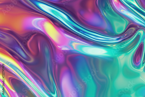 Minimalist abstract colorful background of a looping animated iridescent reflective material with swirling texture. Background image. Created with Generative AI technology