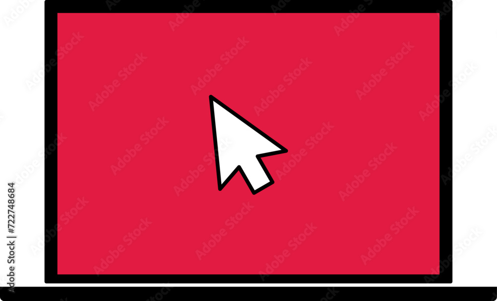 Click in laptop vector icon. Computer with click mouse pointer symbol isolated on white background. Click in laptop vector icon. Computer with click mouse pointer symbol isolated on white background.