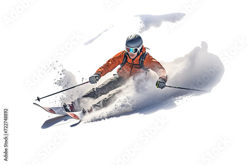 Skiing in the snow: a winter sports adventure isolated on a transparent background © Ameer