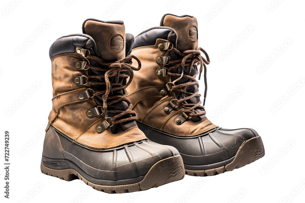 Snow boots in different colors and styles isolated on transparent background