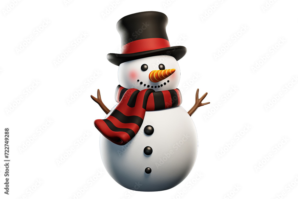 Handmade snowman with colorful scarf and hat on transparent background Handmade snowman with colorful scarf and hat on transparent background