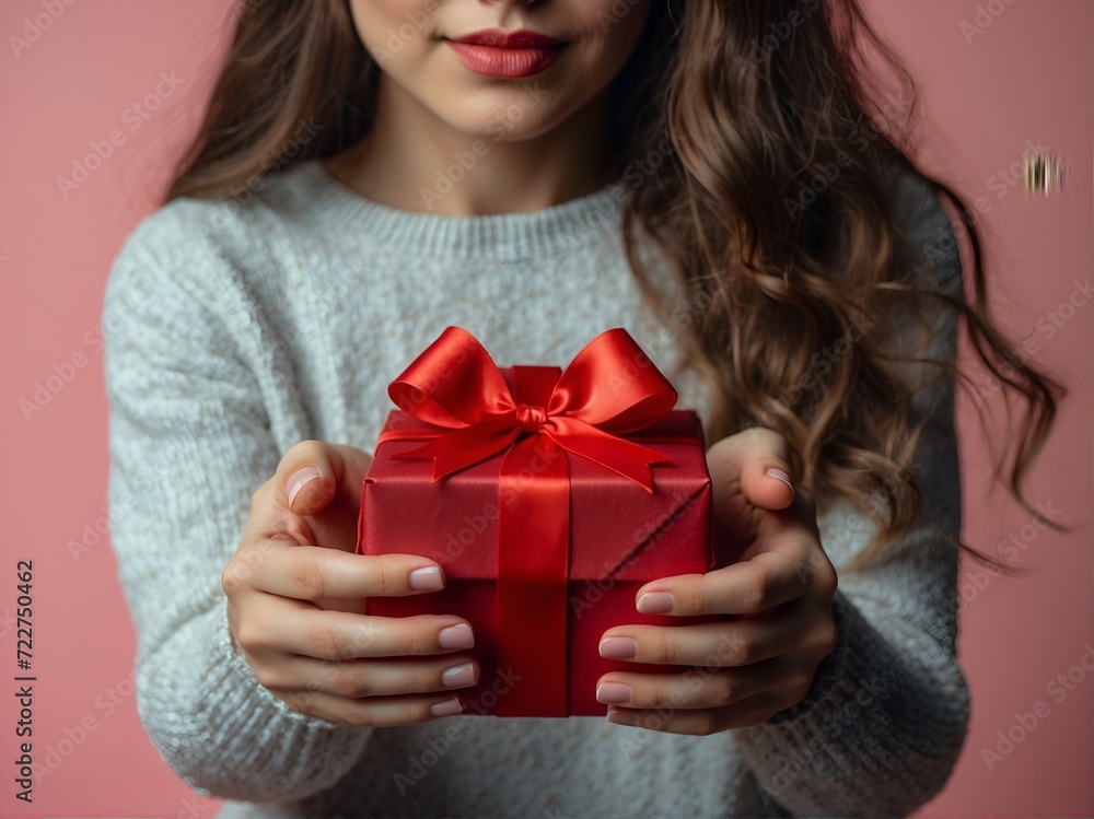 woman holding a gift, valentines day woman holding a gift, valentines day