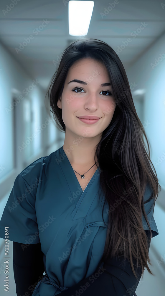 Portrait of smiling nurse standing in corridor of hospital Portrait of smiling nurse standing in corridor of hospital