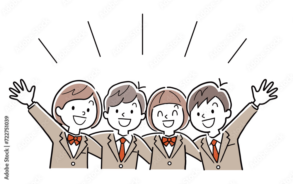 ベクターイラスト素材：学校の制服を着た笑顔の生徒たち
