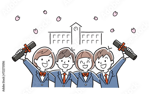ベクターイラスト素材：学校を卒業する生徒たち

