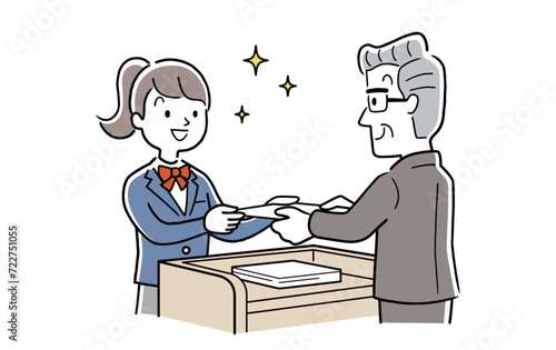 ベクターイラスト素材：校長先生から卒業証書を受け取る女子生徒
