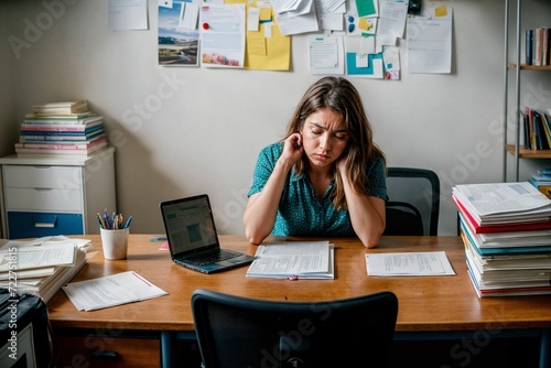 A female worker appears disgruntled, worried, and upset, reflecting a range of workplace challenges, from potential issues like sexual harassment to job loss anxiety