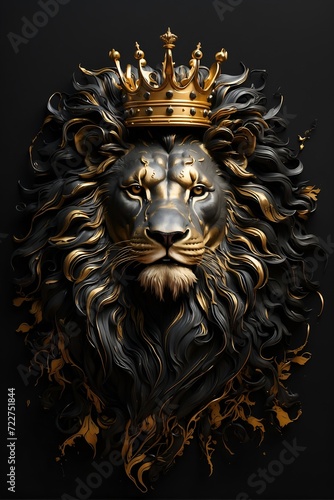 portrait of a lion, golden lion head with crown, lion king	 photo