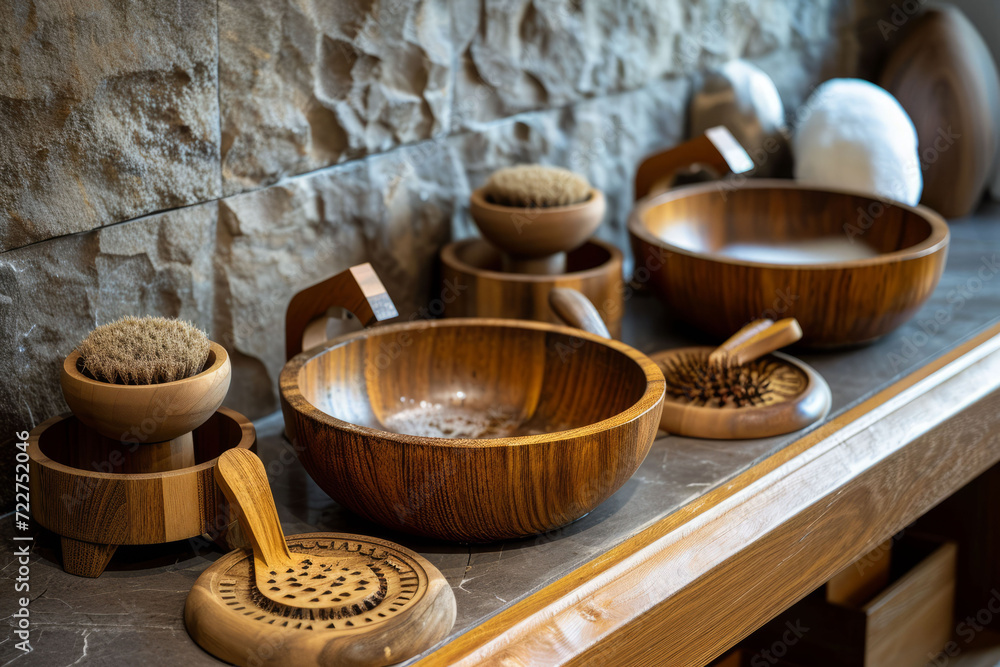 The traditional Turkish hammam experience, with a focus on the wooden scrubbing and massage area, featuring characteristic round basins and authentic The traditional Turkish hammam experience, with a focus on the wooden scrubbing and massage area, featuring characteristic round basins and authentic