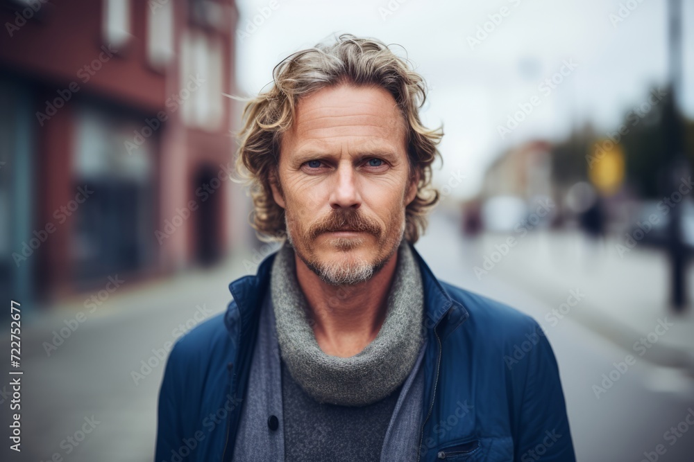 Portrait of a handsome middle-aged man with a beard and mustache in the city Portrait of a handsome middle-aged man with a beard and mustache in the city