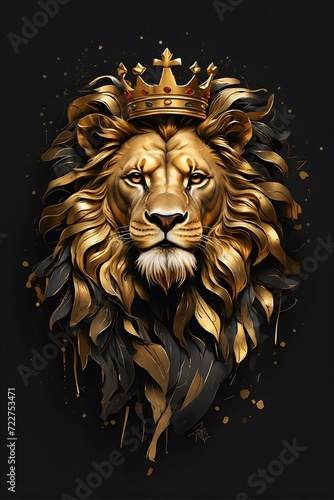 Wallpaper Mural portrait of a lion, golden lion head with crown, lion king, artistic, art, illustration Torontodigital.ca