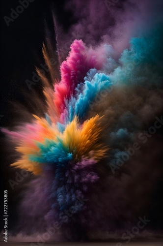 Freeze motion of colored powder explosions isolated on black background 