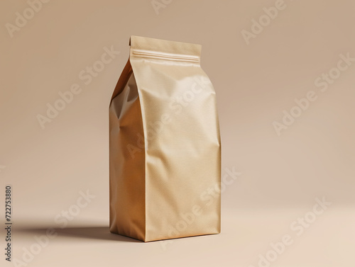 Beige coffee bag without logo mockup. Created with Generative AI technology