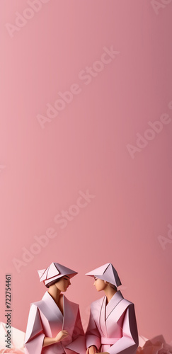 Lovely couple in origami style, social media story, reels, shorts background