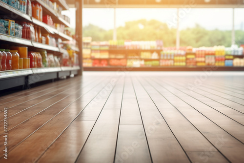 The wooden floor of the supermarket is a picture for displaying products in the supermarket. Ai generate. © MOUNTAIN