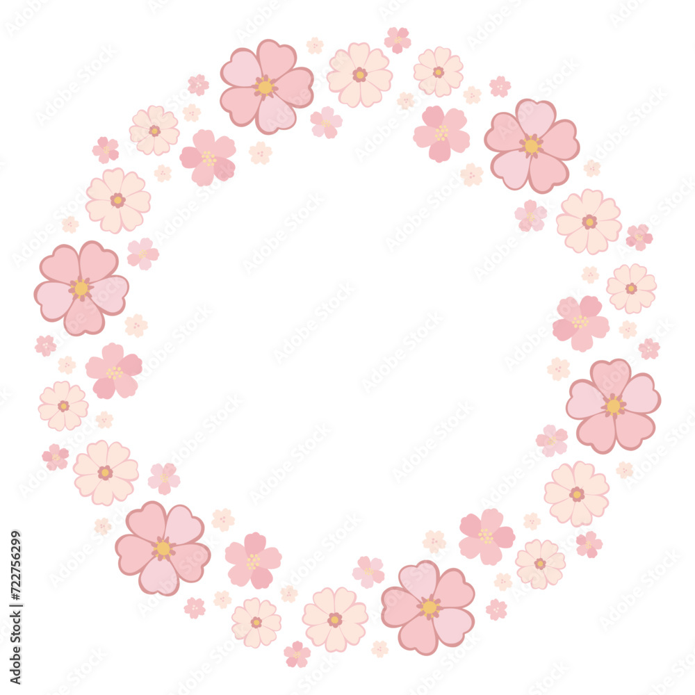 桜のベクター丸フレーム／春の季節